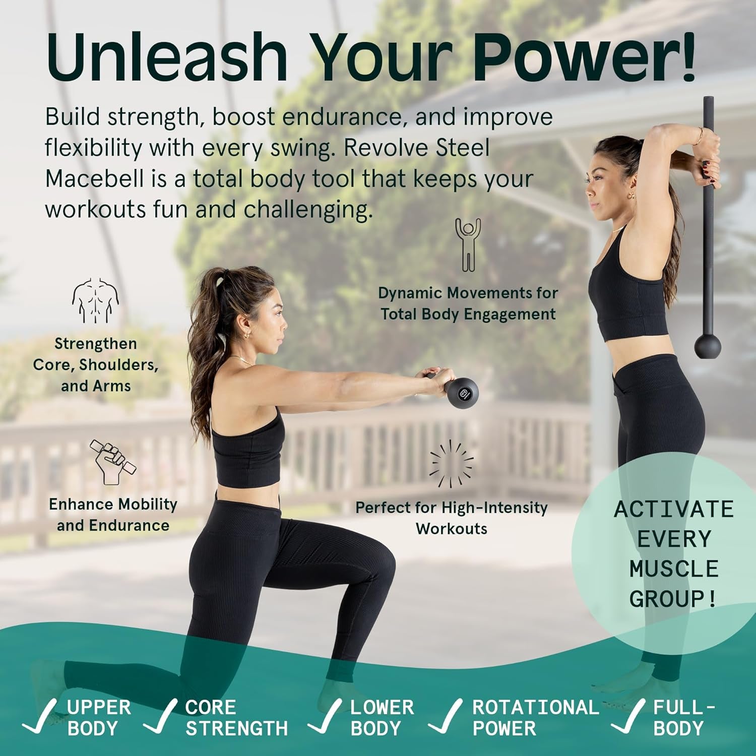 Revolve Steel Macebell for Strength Training, Rehabilitation, Stretching, Conditioning, and Rotational Training - Available in 5, 7, 10, 15, 20, and 30 lb Options for All Genders