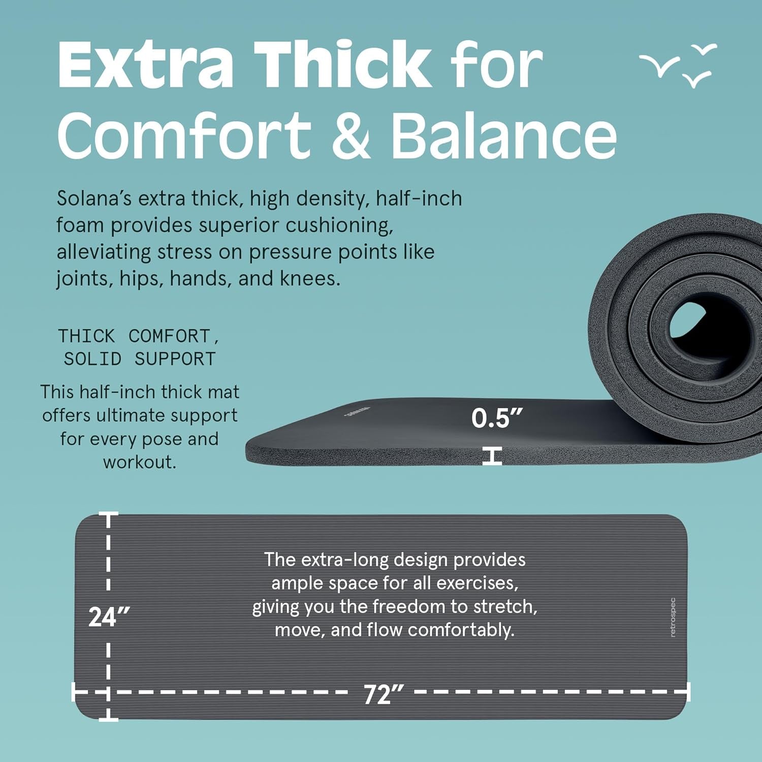 Solana 1/2" Thick Non-Slip Yoga Mat with Nylon Strap for Men and Women - Ideal for Yoga, Pilates, Stretching, and Fitness Workouts