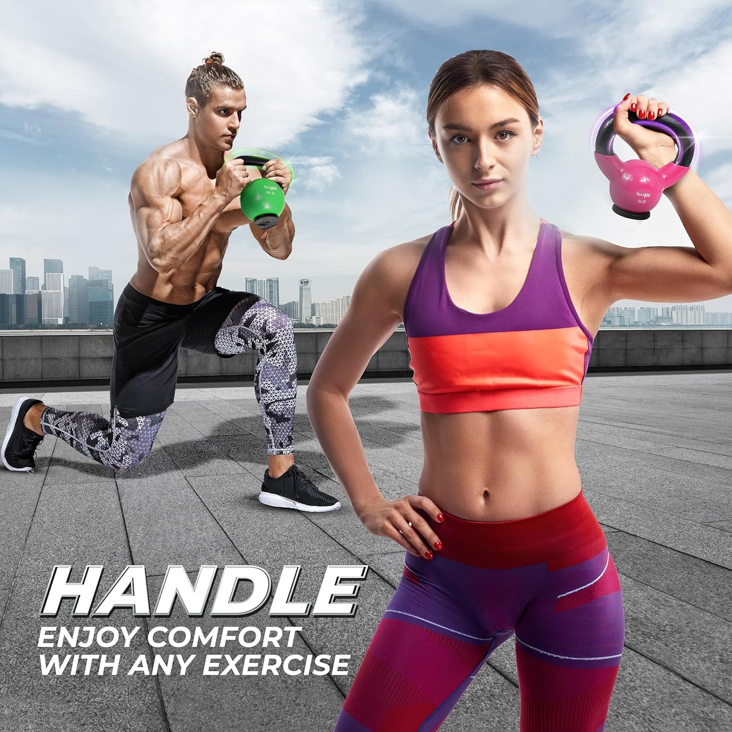 Rubber Base Kettlebell Set for Women - Strength Training Weights (10-65 lbs)