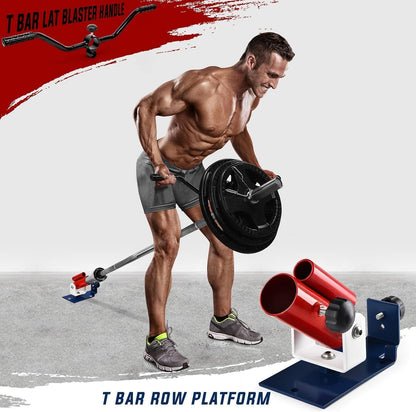 Deluxe T-Bar Row Platform with Full 360° Swivel – Compatible with 1” Standard and 2” Olympic Bars, Includes Lock Jaw Adapters (Black)