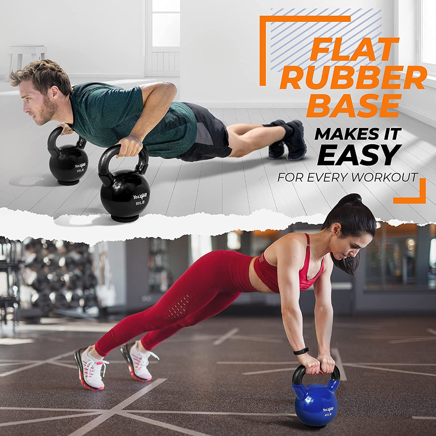 Rubber Base Kettlebell Set for Women - Strength Training Weights (10-65 lbs)
