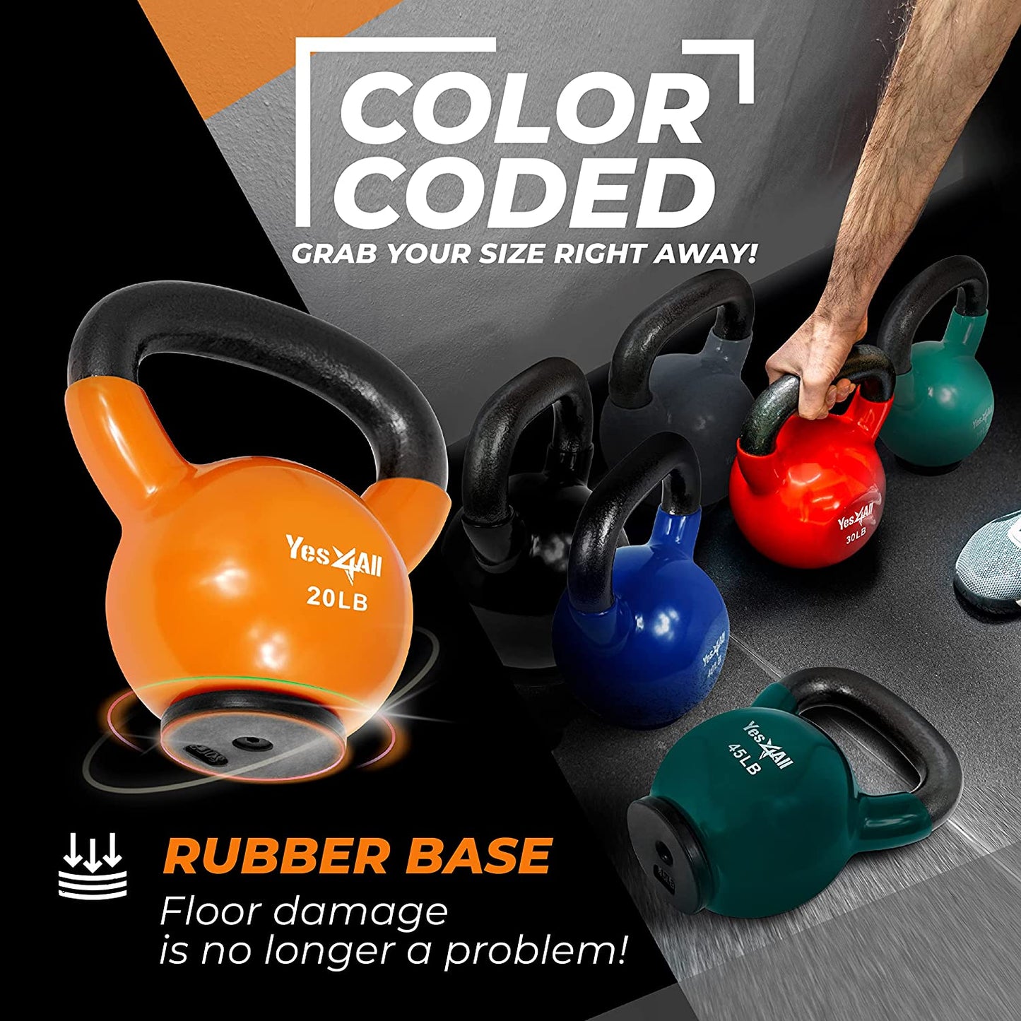 Rubber Base Kettlebell Set for Women - Strength Training Weights (10-65 lbs)